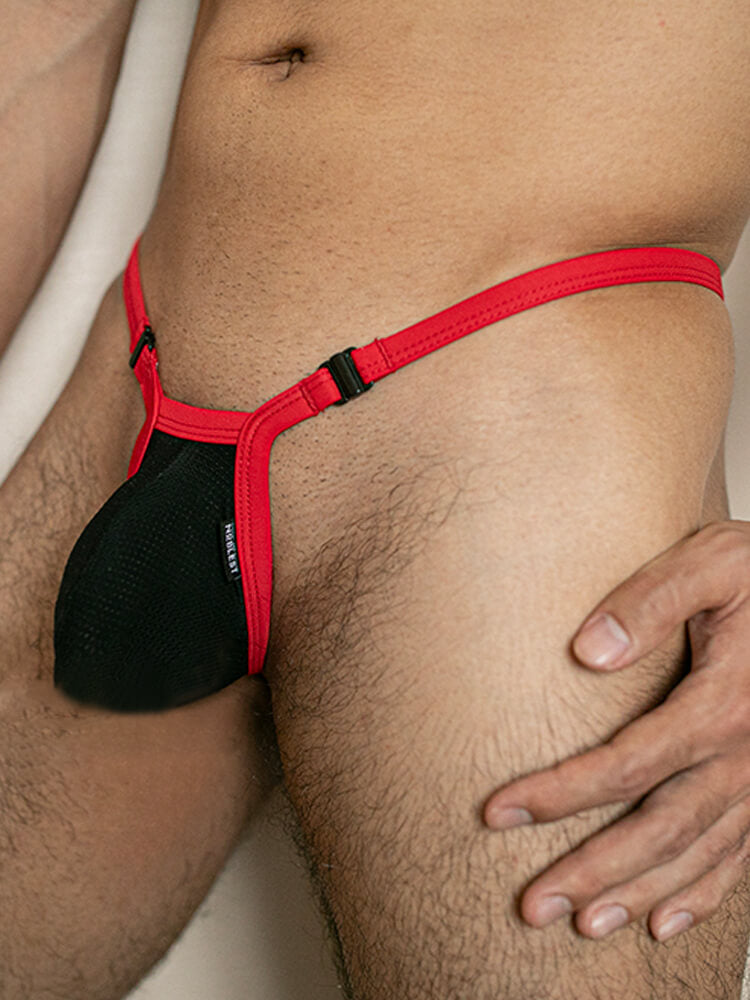 Men's Removable Pouch Thin Strap Colorblock Thong