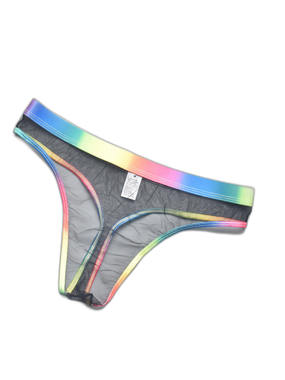 3-pack Men's Rainbow Trim Sheer Mesh Thong