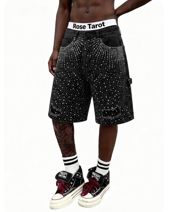 KIIKIO High Street Firework Rhinestone Denim Shorts
