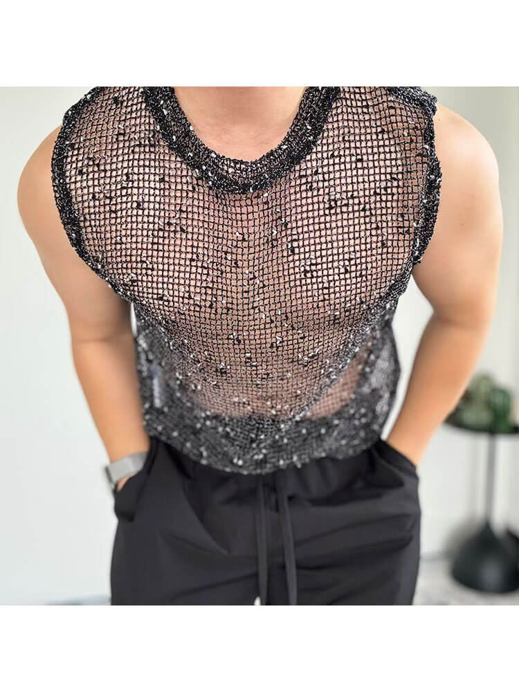 Men's Solid Color Knitted Hollow Mesh Vest