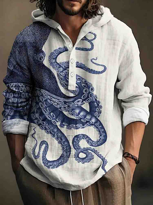 Deep Sea Octopus Graphic Printed Loose Hoodie