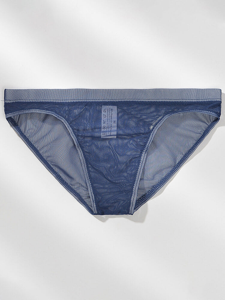 Men's Sexy Sheer Mesh Solid-Color Briefs