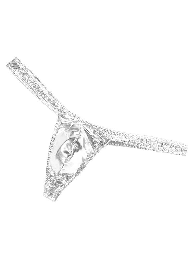 Men's Sexy Shiny Solid Faux Leather Thong
