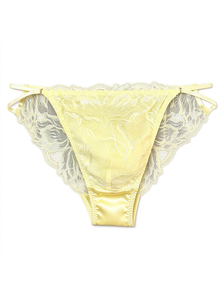 Men's Sexy Solid Lace-Up Mulberry Silk Briefs