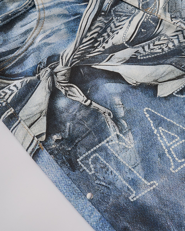 Studded Hand-Painted Cartoon Washed Men's Jeans
