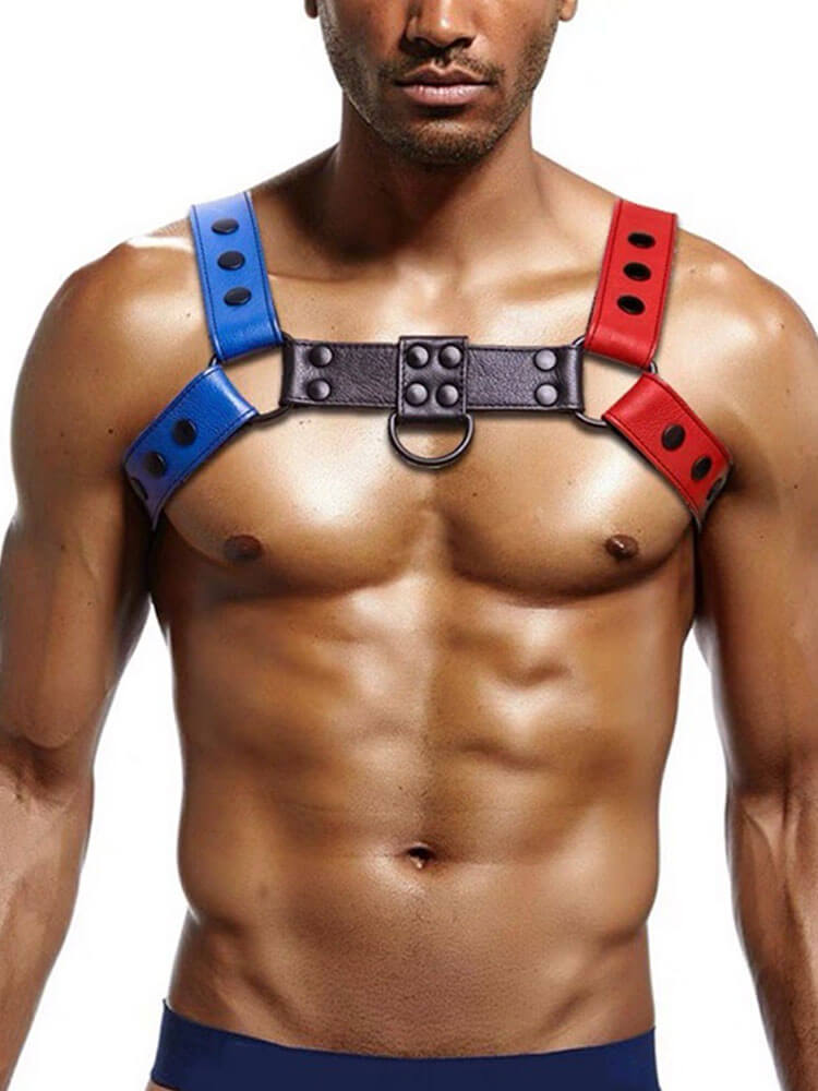 Men's Sexy Color-Block PU Leather Chest Strap
