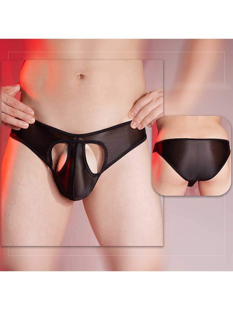Men's Solid-Color Stretchy Glossy Cutout Sexy Briefs