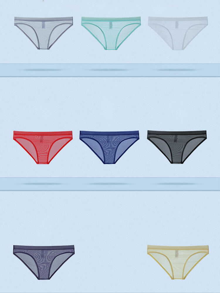 Men's Sexy Sheer Mesh Solid-Color Briefs
