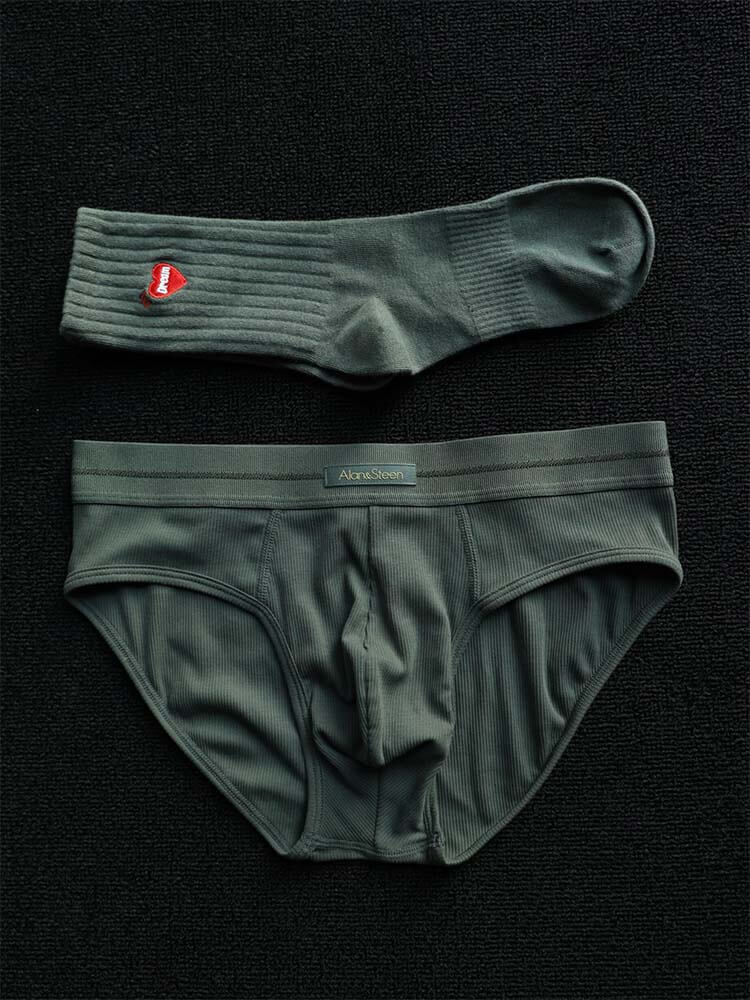 Men's Green Breathable Cotton Socks Briefs Set