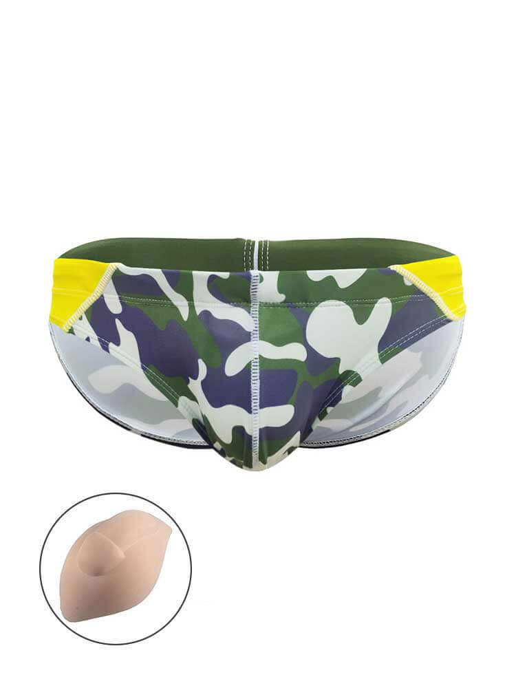 Men's Sexy Low-Rise Camouflage Color-Block Swim Briefs