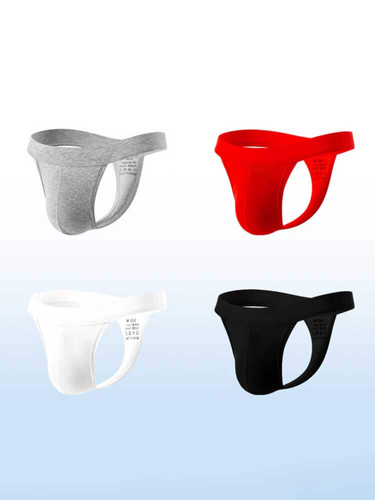 Men's Low-Rise Wide-Waistband Solid-Color Cotton Thong