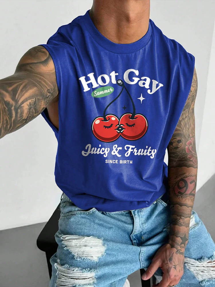 Men's LGBT Hot Gay Fruity Print Wide Shoulder Vest