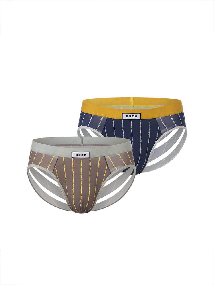 Men's Sexy Thorn-Stripe Print Cutout Briefs