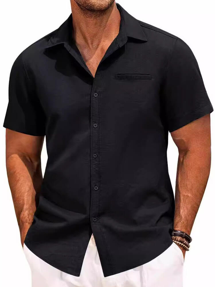 Men's Lapel Solid Color Short-Sleeved Shirt