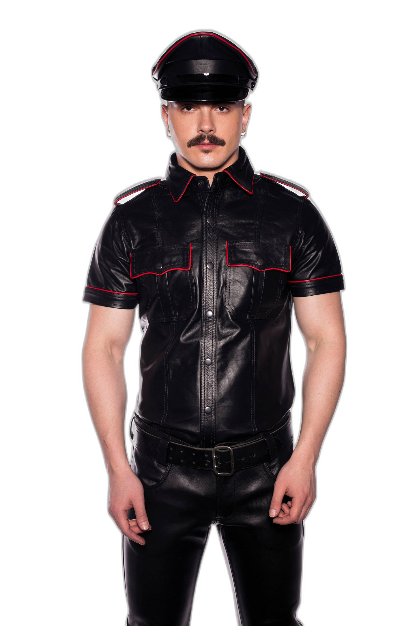 Prowler RED Leather Military Muir Cap Red Trim