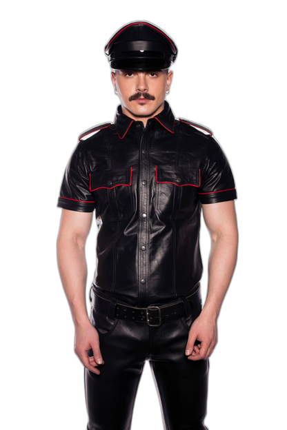 Prowler RED Leather Military Muir Cap Red Trim