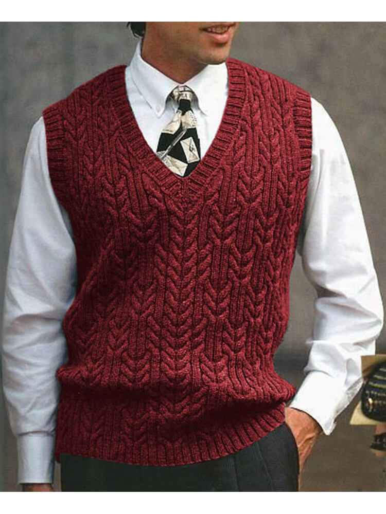 Men's Solid Color V-neck Knitted Vest Top