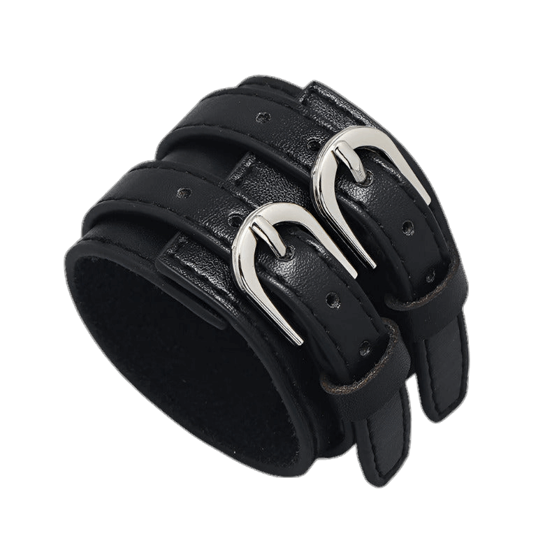 Adjustable Leather Dual-Buckle Bracelet