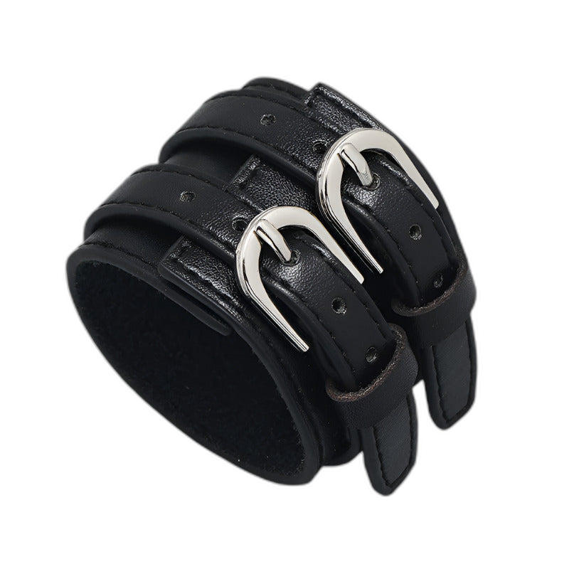Adjustable Leather Dual-Buckle Bracelet