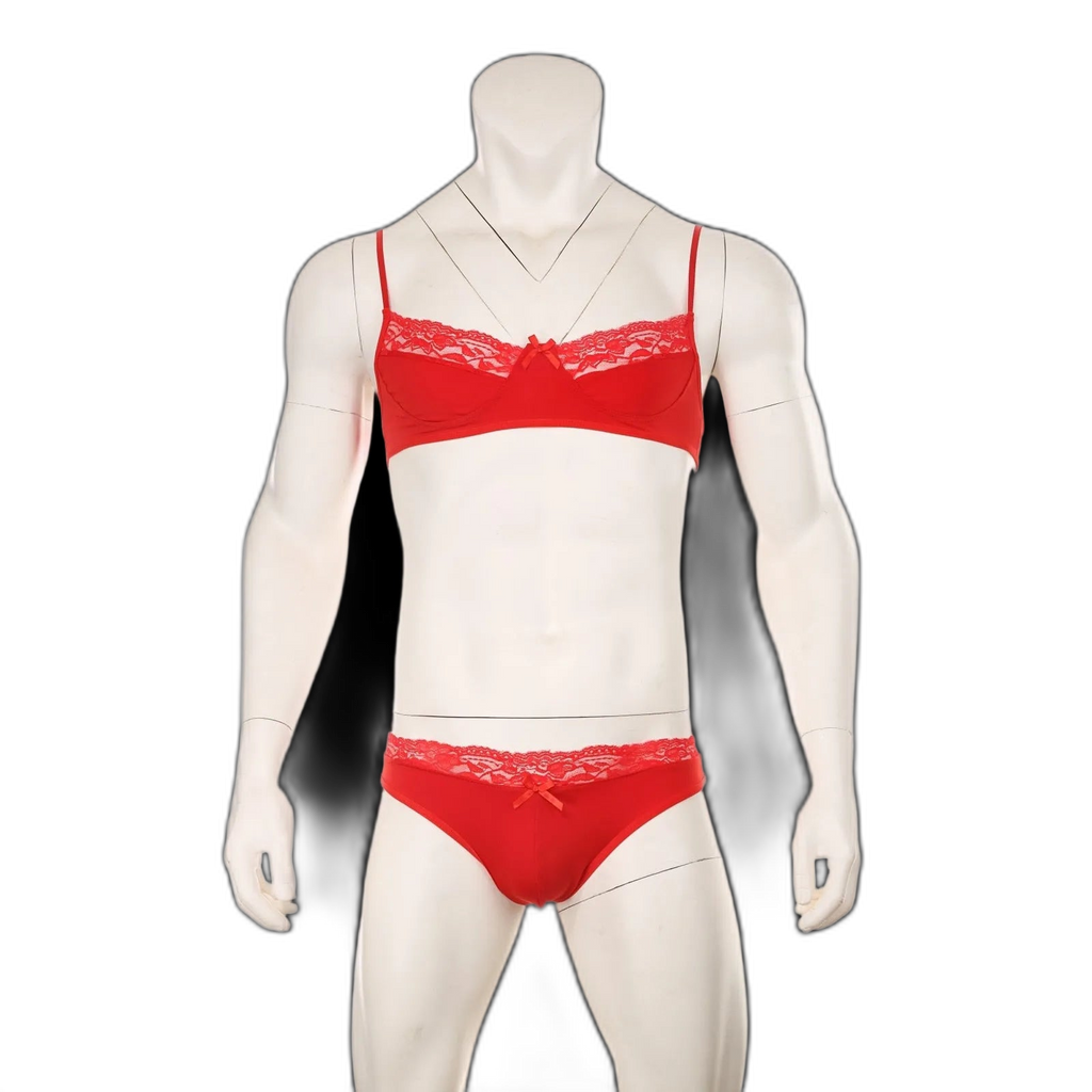 Mens Lace Lingerie Panties & Bra Set
