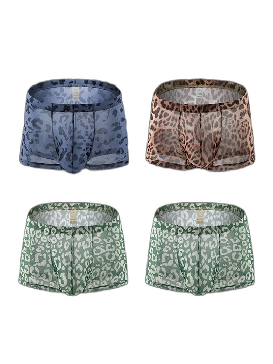 4 Pack Leopard Print See-through Mesh Trunks