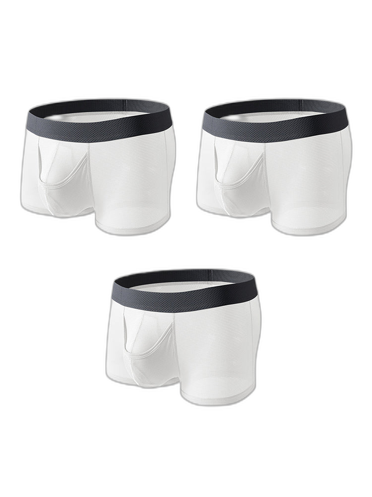 3 Pack Men's Ice Silk Front Split Pouch Breathable Mesh Cooling Comfort Trunks
