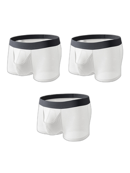 3 Pack Men's Ice Silk Front Split Pouch Breathable Mesh Cooling Comfort Trunks