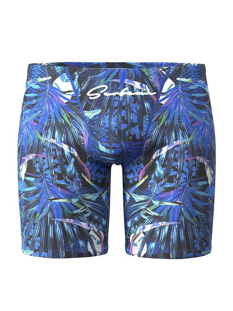 Men's Tropical Plants Print Long Swim Trunks