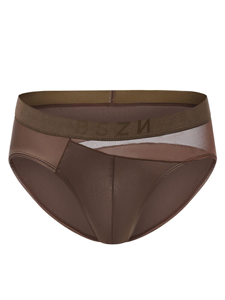 Men's Solid-Color Mesh Paneling Satin Briefs