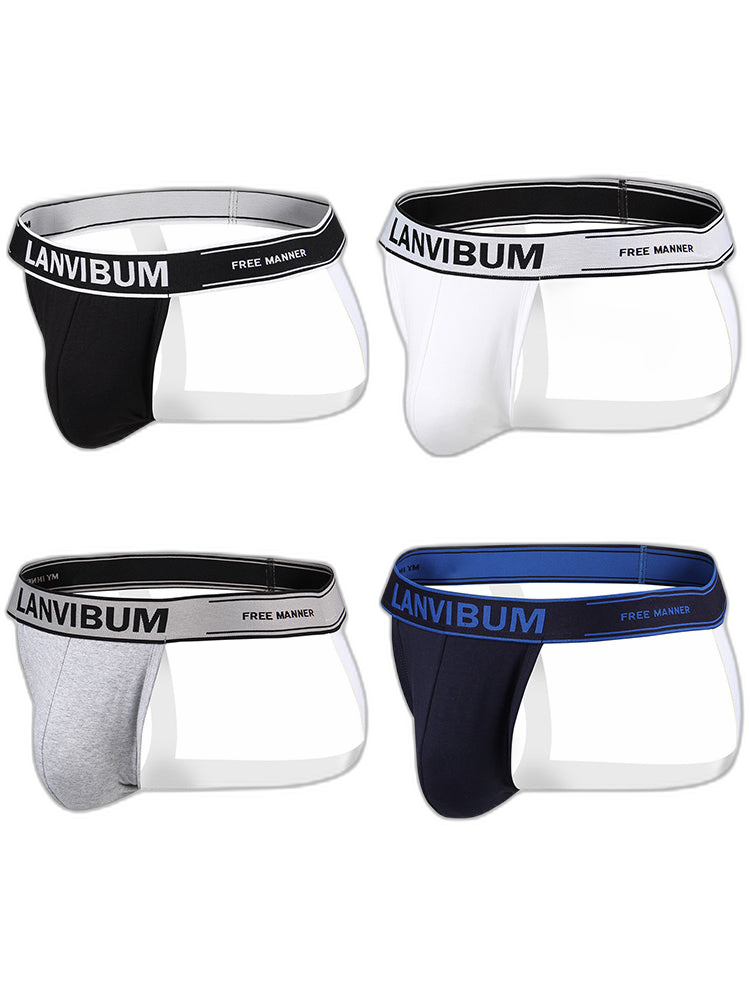 4 Pack Men's Mid-Rise Sexy Comfortable Cotton Jockstrap
