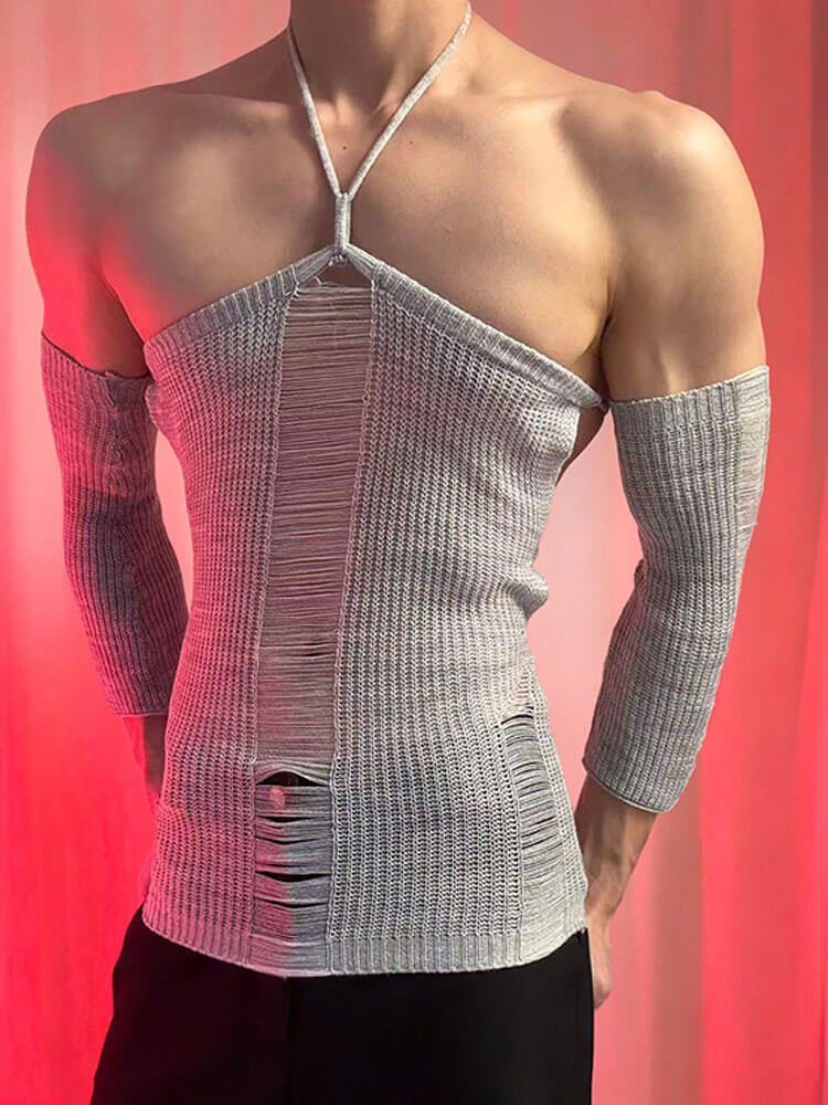 Men's Cut-Out Halter-Neck Backless Knit Sweater