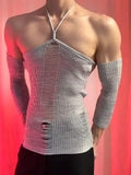Men's Cut-Out Halter-Neck Backless Knit Sweater