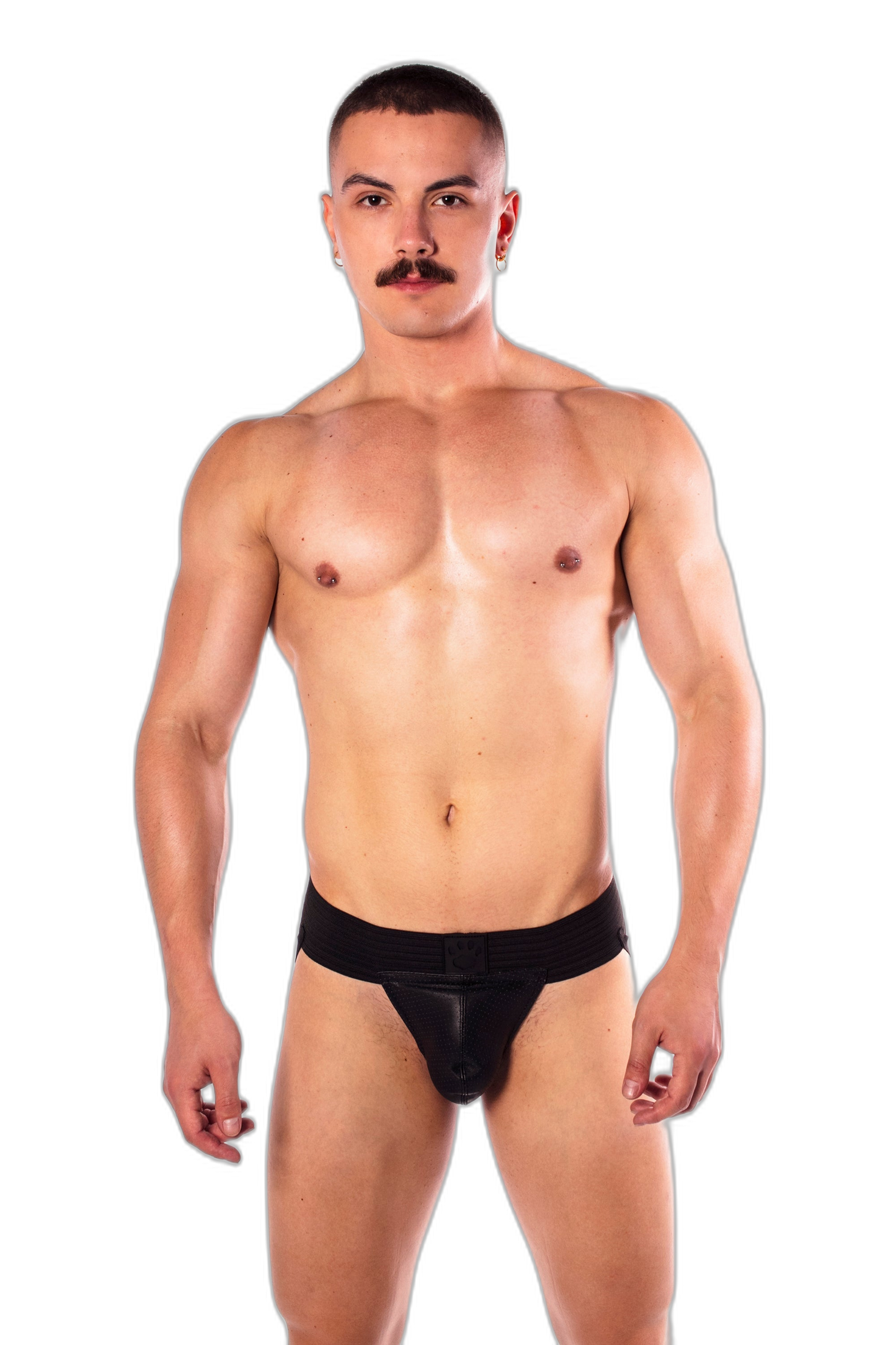 Prowler RED Leather Hole Punch Jock Strap Black