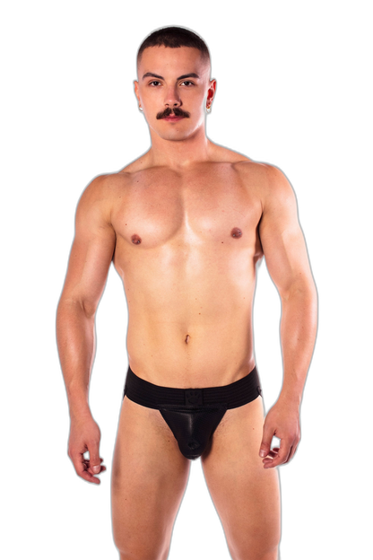 Prowler RED Leather Hole Punch Jock Strap Black