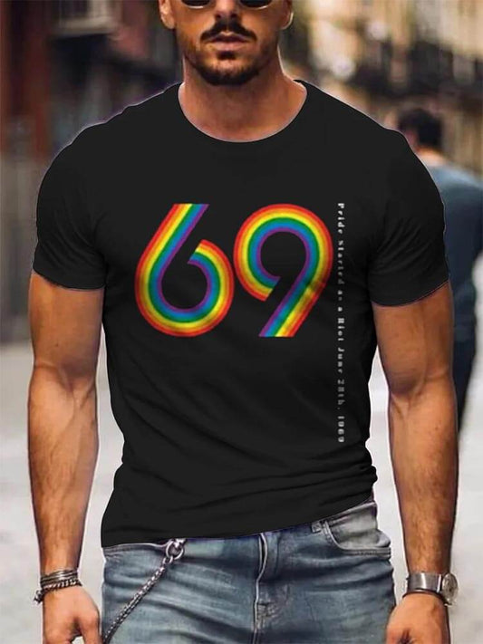 Men's Rainbow 69 Print Crew Neck Slim T-Shirt