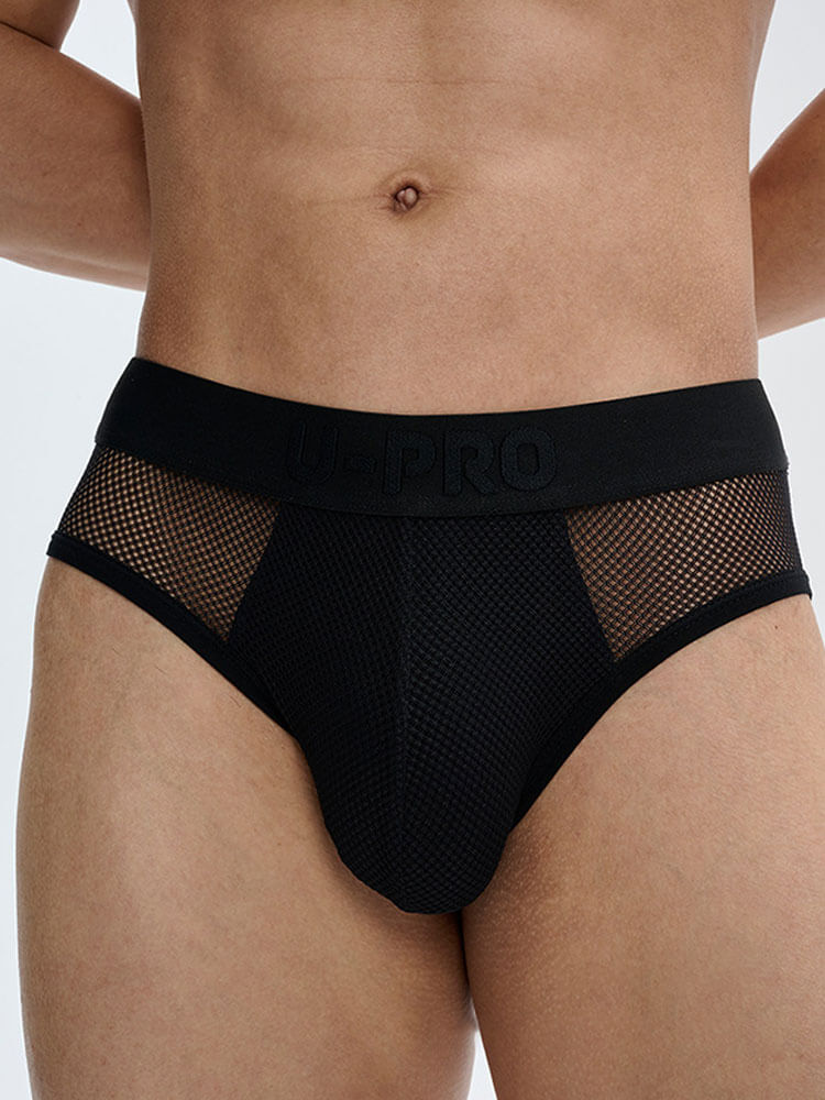 Men's Sexy Solid Color Side Mesh Breathable Briefs