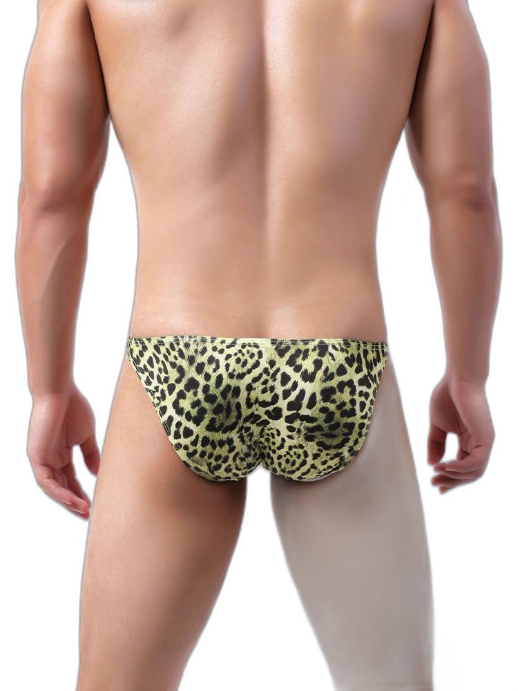 4 Pack Men's U-Convex Leopard Print Nylon Bikini