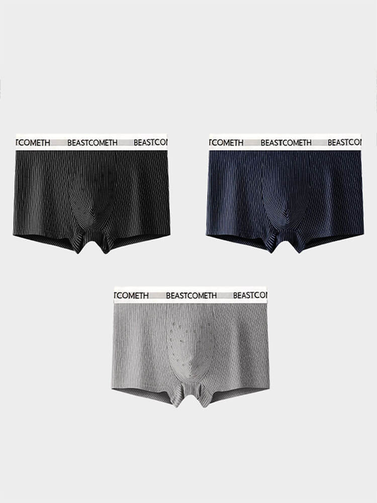 Men's Breathable Striped Antibacterial Cotton Boxer Briefs