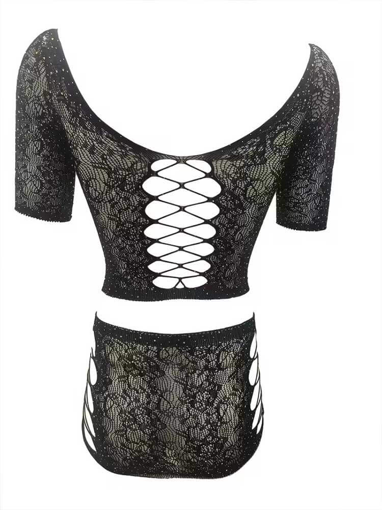 Men's Sexy Rhinestone Cutouts Fishnet Lingerie Set