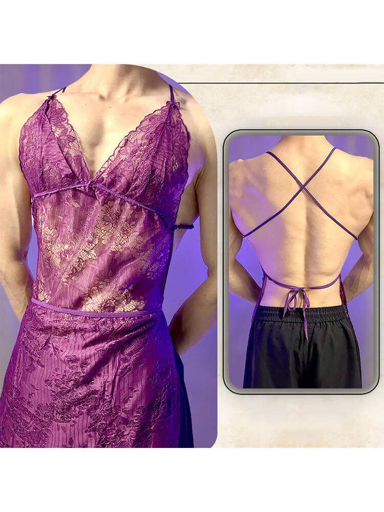 Men's Lace Hollow-Out Camisole Pajama Set