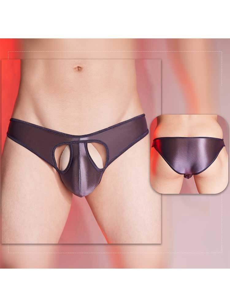 Men's Solid-Color Stretchy Glossy Cutout Sexy Briefs
