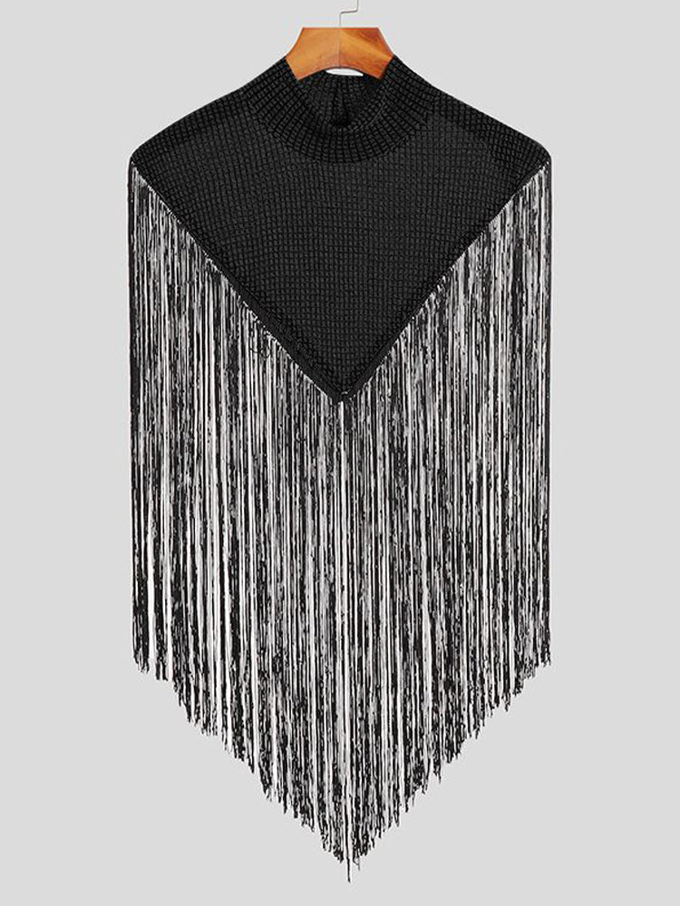 Irregular Patchwork Tassel Sleeveless Cape