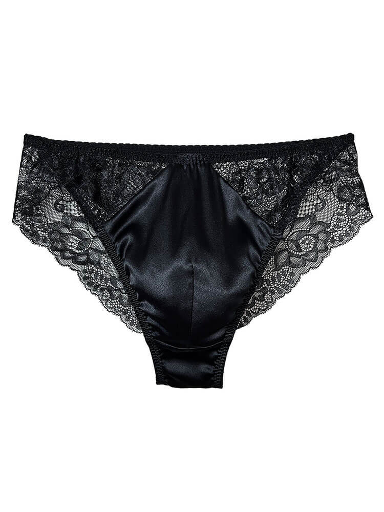Men’s Sexy Lace Ruffles Mulberry Silk Briefs