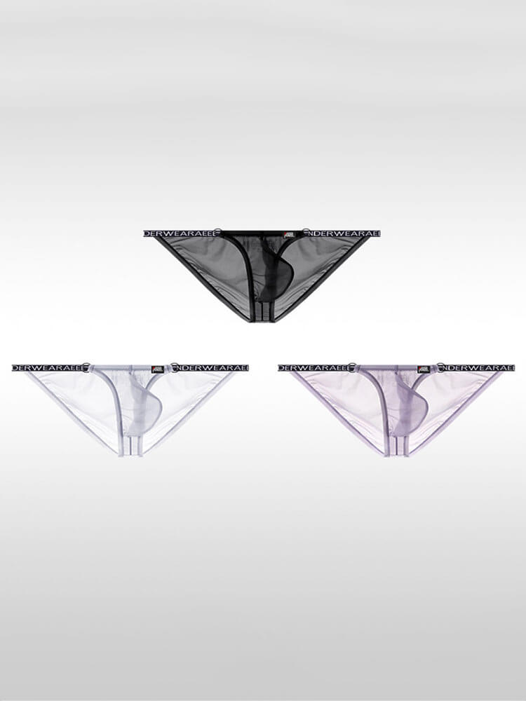 Men's Sexy Ultra-Thin Sheer Ice Silk Letter Belt Thong