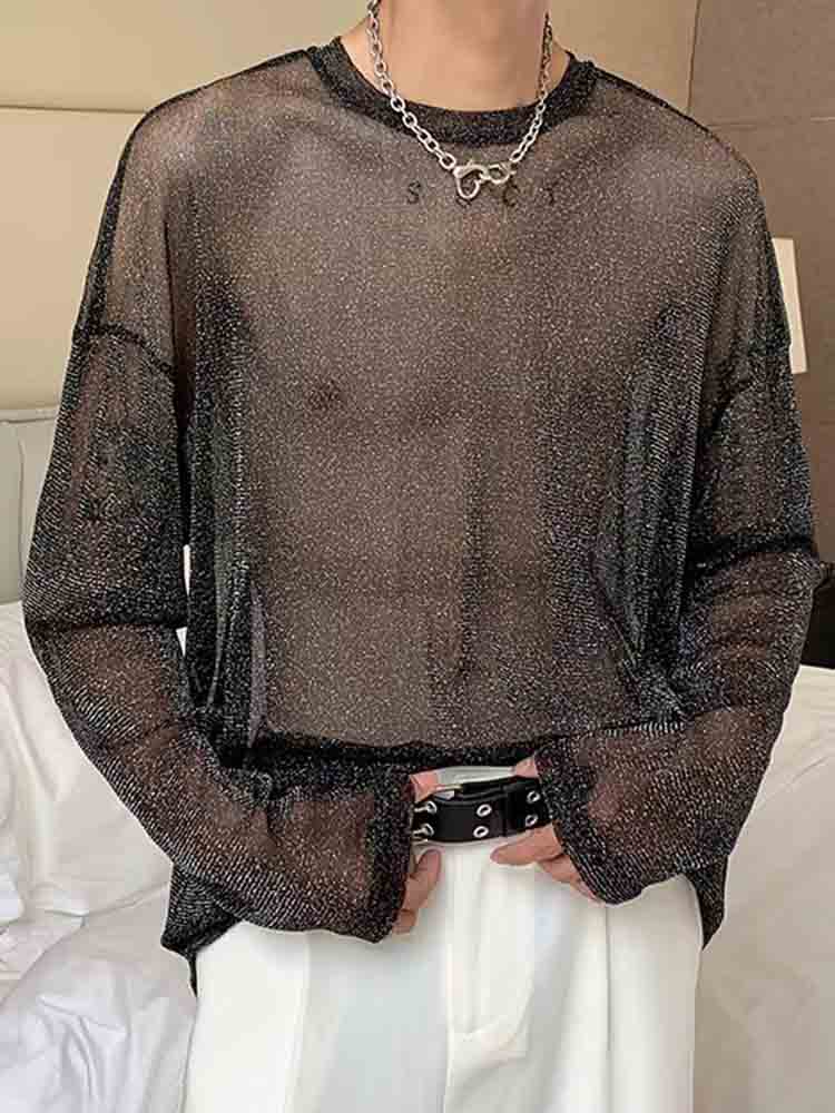 Shiny See-Through Long Sleeve Bottoming Shirt