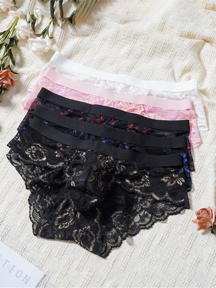 Men's Sexy Lace See-Through Low-Rise Briefs