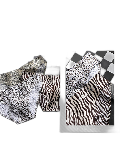3 Pack ALLMIX Men's 3D Pouch Sexy Leopard Print Ice Silk Briefs
