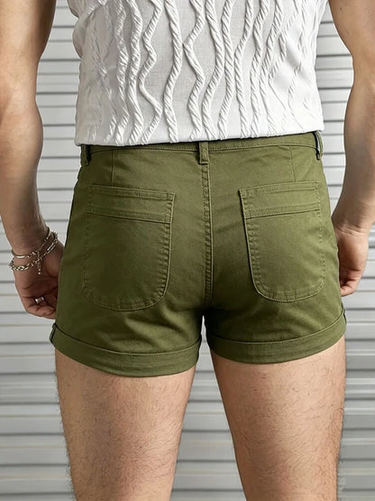 Men's Slim-Fit Solid-Color Casual Denim Shorts