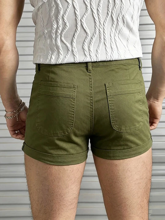 Men's Slim-Fit Solid-Color Casual Denim Shorts