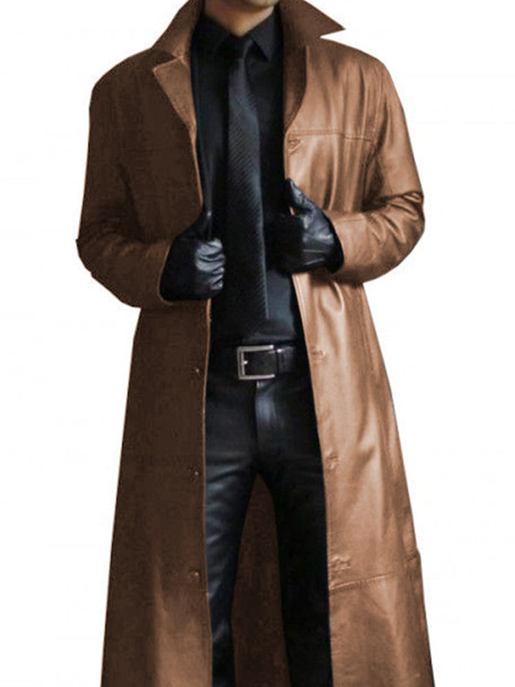 Men's Long PU Leather Overcoat